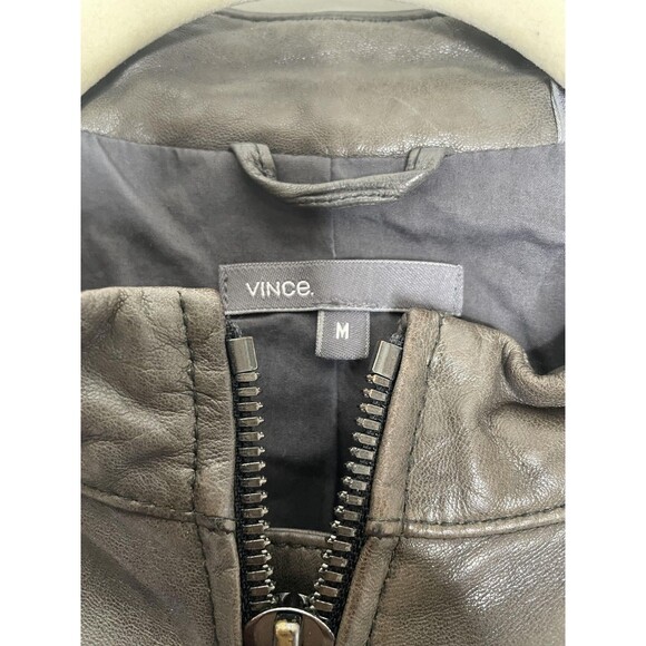 Vince Jacket Womens Medium Brown Leather Moto Zip Pockets Buckle Accent - Picture 4 of 7